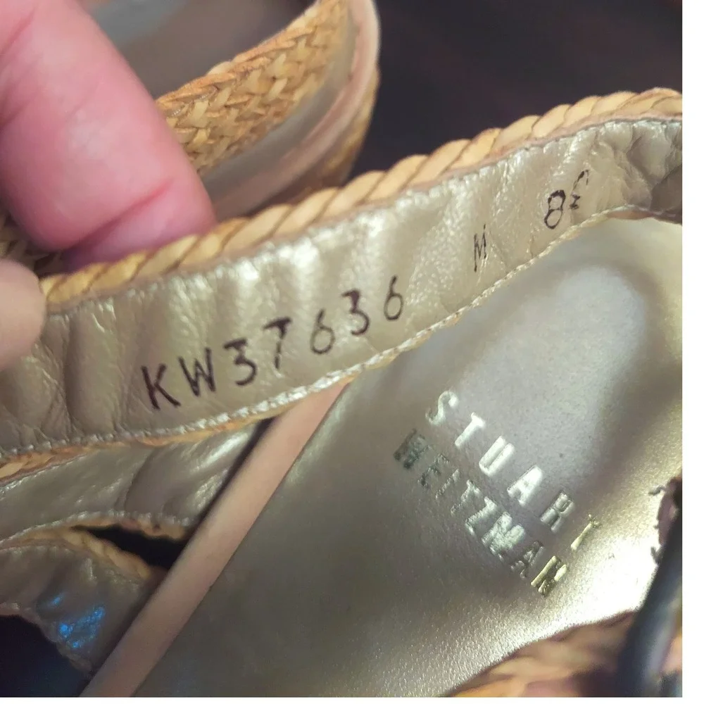 Stuart Weitzman Bohemian Tan Woven Raffia Wedge Resortwear Sandals Womens 8.5 M